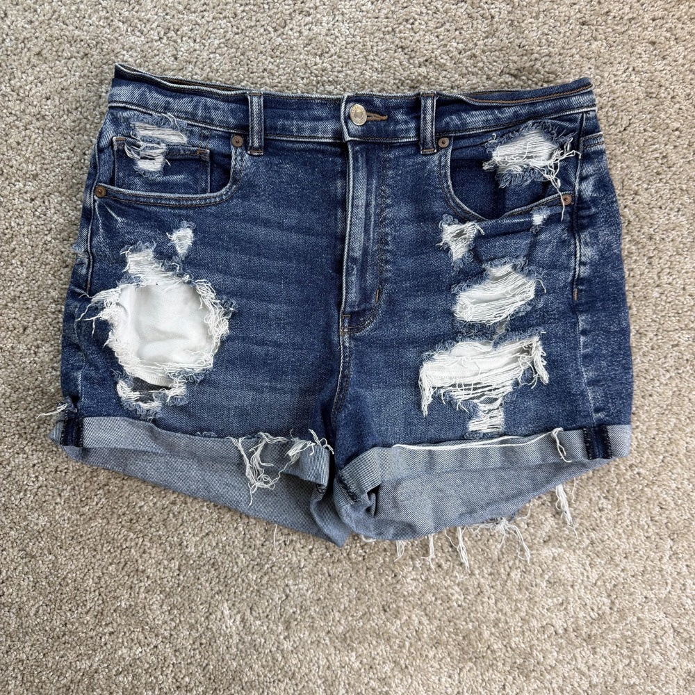 American Eagle Outfitters Mom Shorts Womens 12 Blue Distressed Denim Stretch
